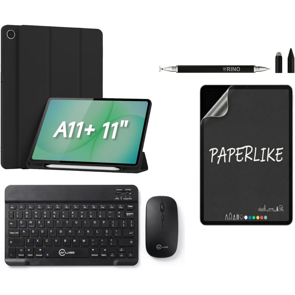 Kit Executivo Capa Inteligente Compatível com Samsung Galaxy Tab A11 Plus 11 Pol Teclado Slim Sem Fio e Mouse Wireless P