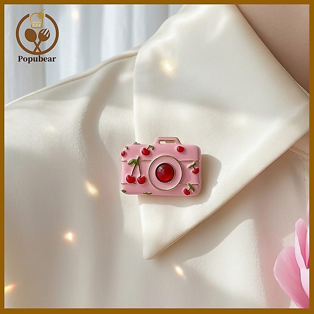 Camera Badge Pin Retro Brooch 1 or 2 Pcs Mini for Women Cute Cherry Lapel Alloy Vintage Style Clothing for Southeast