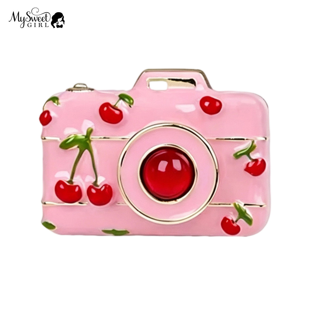 Vintage Camera Brooch 1 or 2 Pcs Retro Mini Pin for Women Cute Cherry Lapel Badge Alloy Style Clothing Accessories Gift