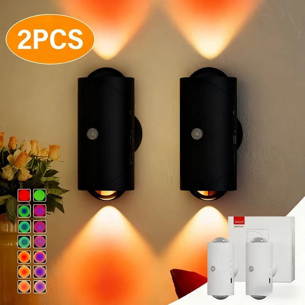 LED Motion Sensor Night Light, 7 Colors Rechargeable Battery Stair Light, Wireless Magnetic Wall Lamp, Cordless LED W...