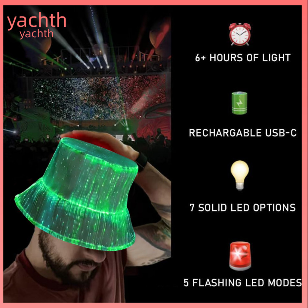 Carnival Headpiece Led Fisherman Hat Neon Glow Bucket Cap Usb Rechargeable 7 Colors Light Up Rave Festival Edm Party Gea