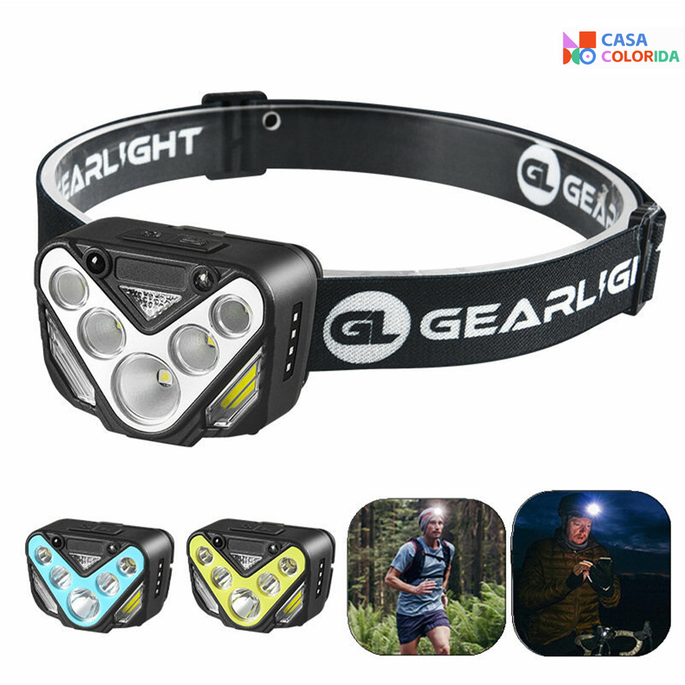 5 LED Head Flashlight 3 Lights Wide Focus Red 53g Rechargeable USB-C Gestures Sensor For Fishing Night Cycling