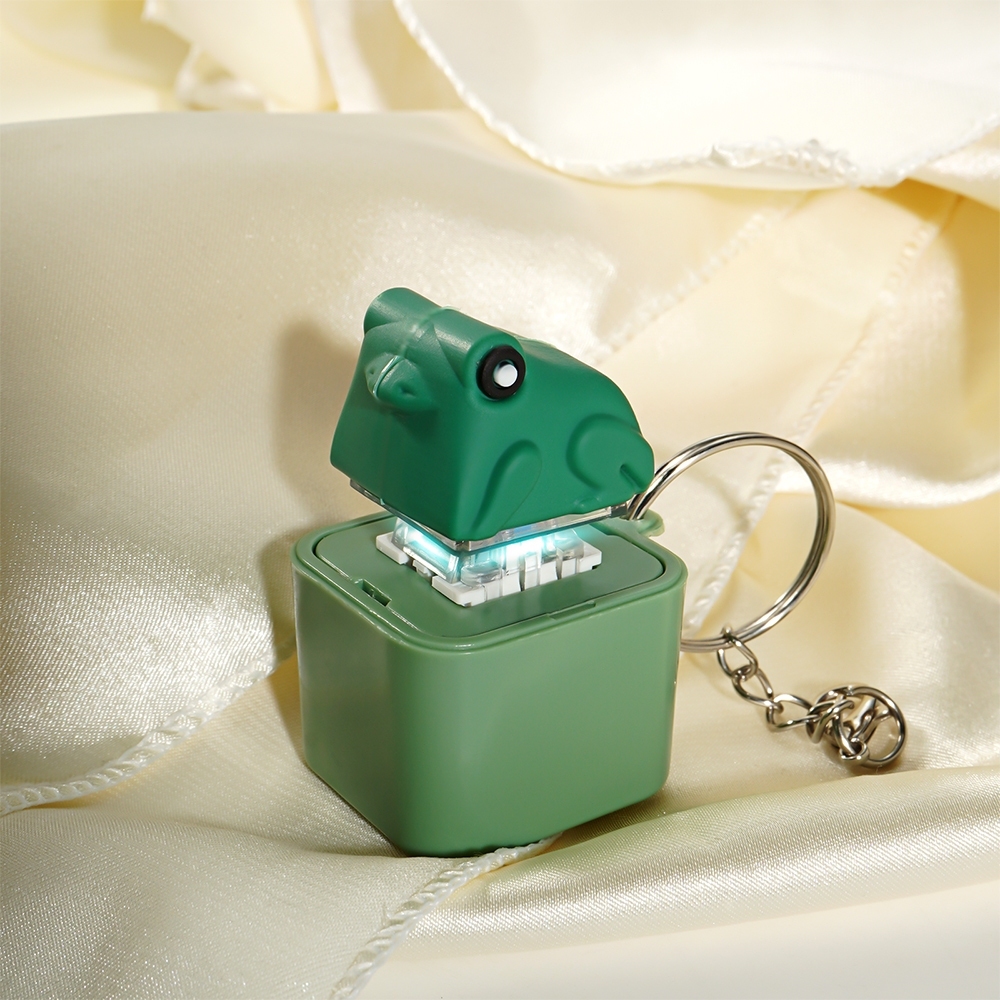 Funny Croaking Frog Keychain Rechargeable Keyboard Clicker Sound With LED Light For Stress Relief