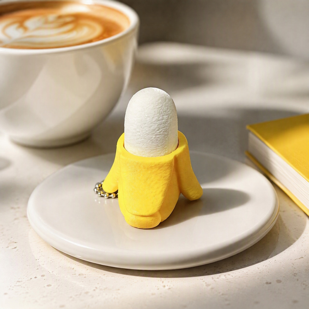 3d Printed Banana Fidget Toy – Cute Peeled Stress Relief Keychain Mini Portable Desktop Decoration for Backpack Office