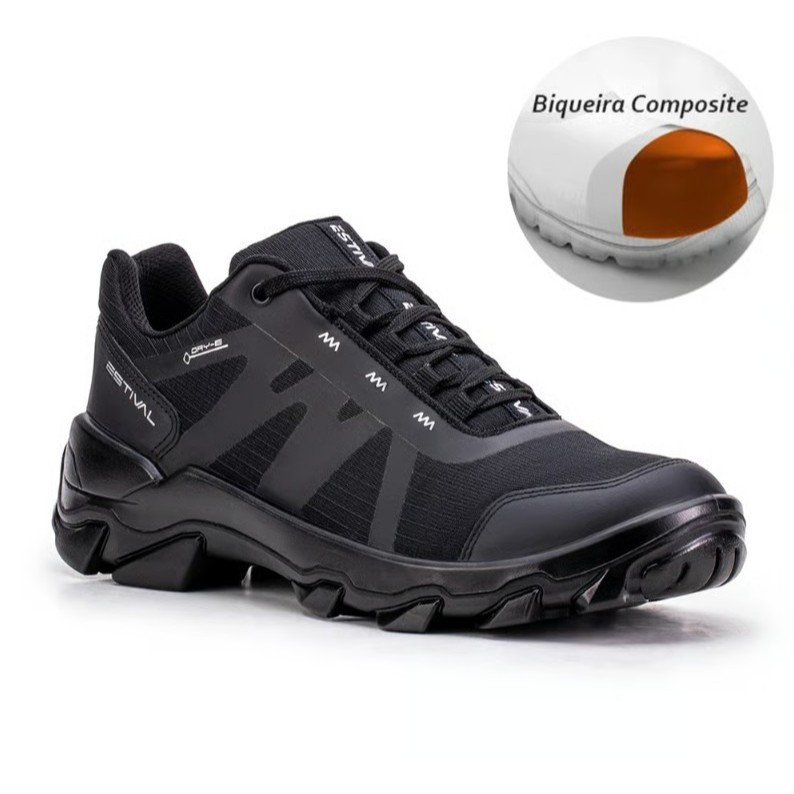 Sapato de Segurança Hybrid Smart All Black Estival - Brinde Palmilha PU - Preto Composite CA 47823