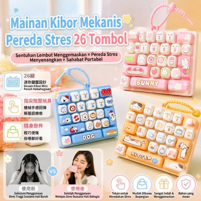 【Ideal para Relaxar】Mechanical Keyboard Toy/26 Keys/Stress Relief/Portable/For Home/Office Relaxation/Teclado Mecânico/A