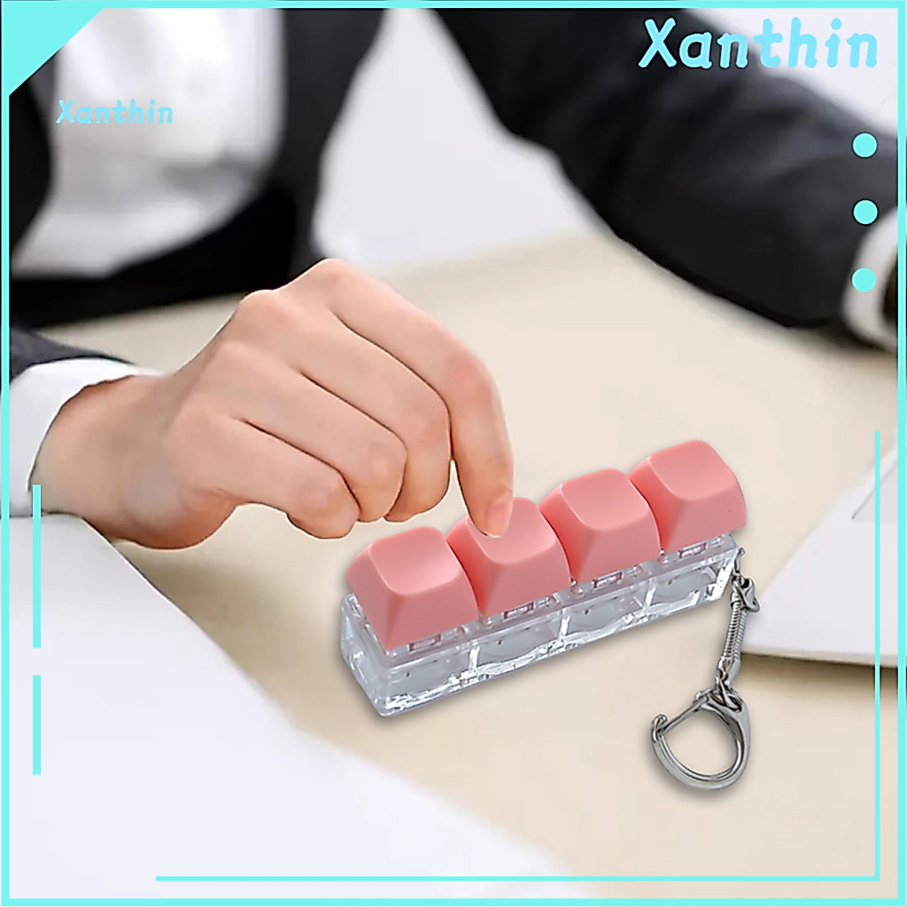 Fidget Keyboard Toy Office Stress Relief Tool Mechanical Keychain – Portable 4-key for Anxiety Reduction Quiet Clicks