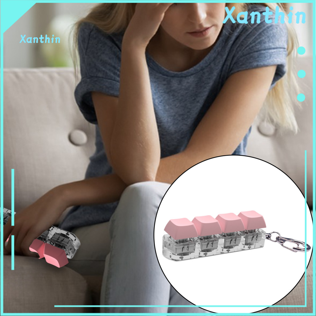 Office Fidget Toy 4-button Mechanical Keyboard Keycap with Sound Light Portable Stress Relief Keychain Pendant for Kids