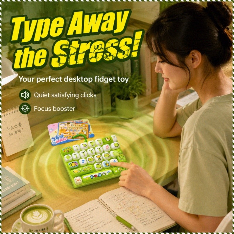 【Ideal para Escritório】[Portátil e Divertido] Mechanical Keyboard Toy/26 Keys/Stress Relief/Portable/For Home/Office Rel