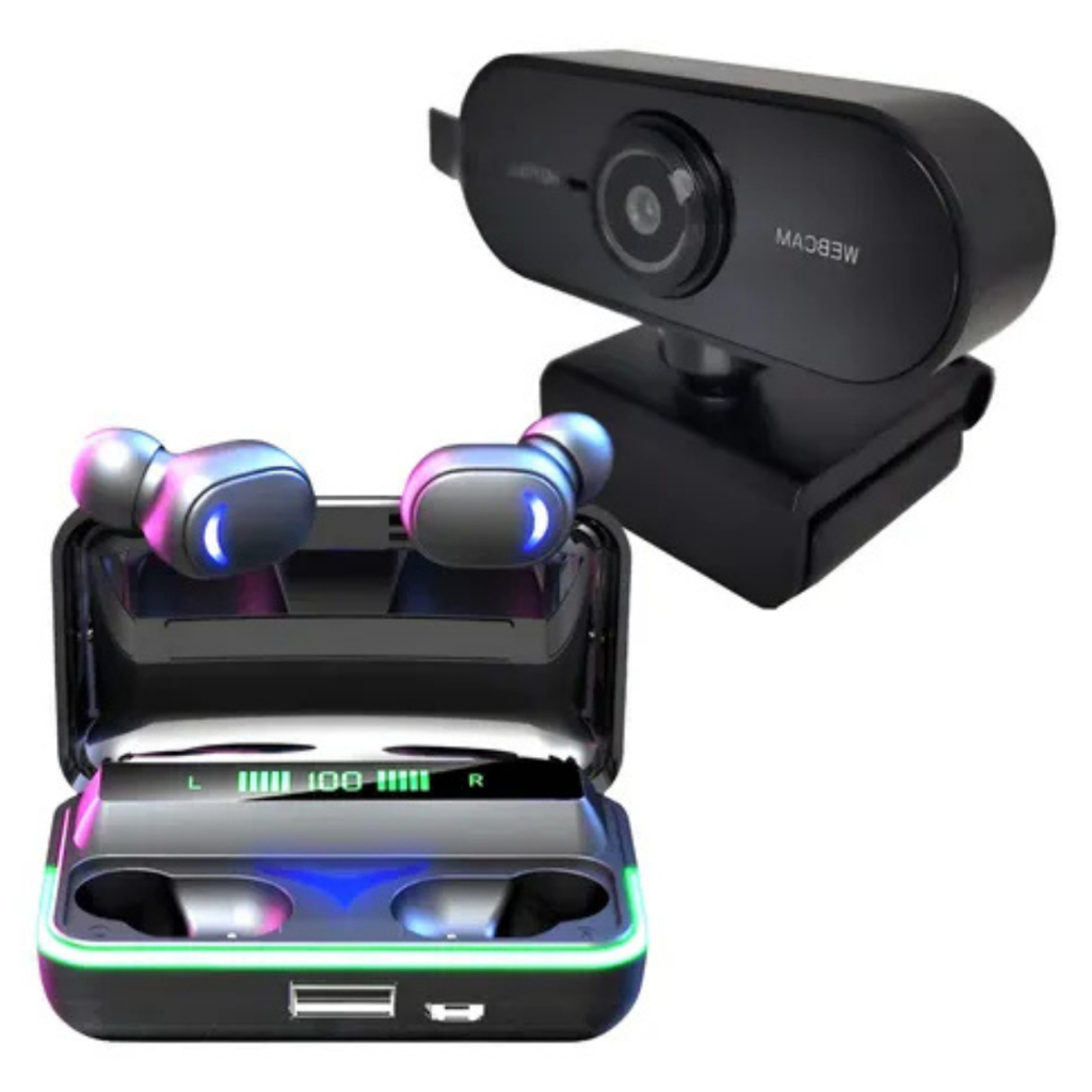 Kit Home Office: Webcam Full Hd + Fones Bluetooth Tws