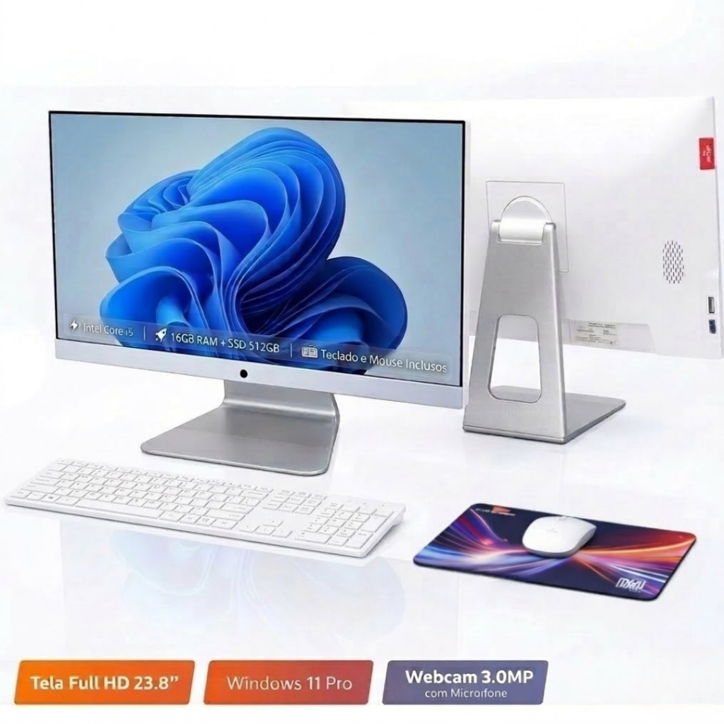 Computador All In One 23.8 Full HD Intel i5 16GB SSD 128GB HD 500GB WiFi Bluetooth com Teclado Mouse