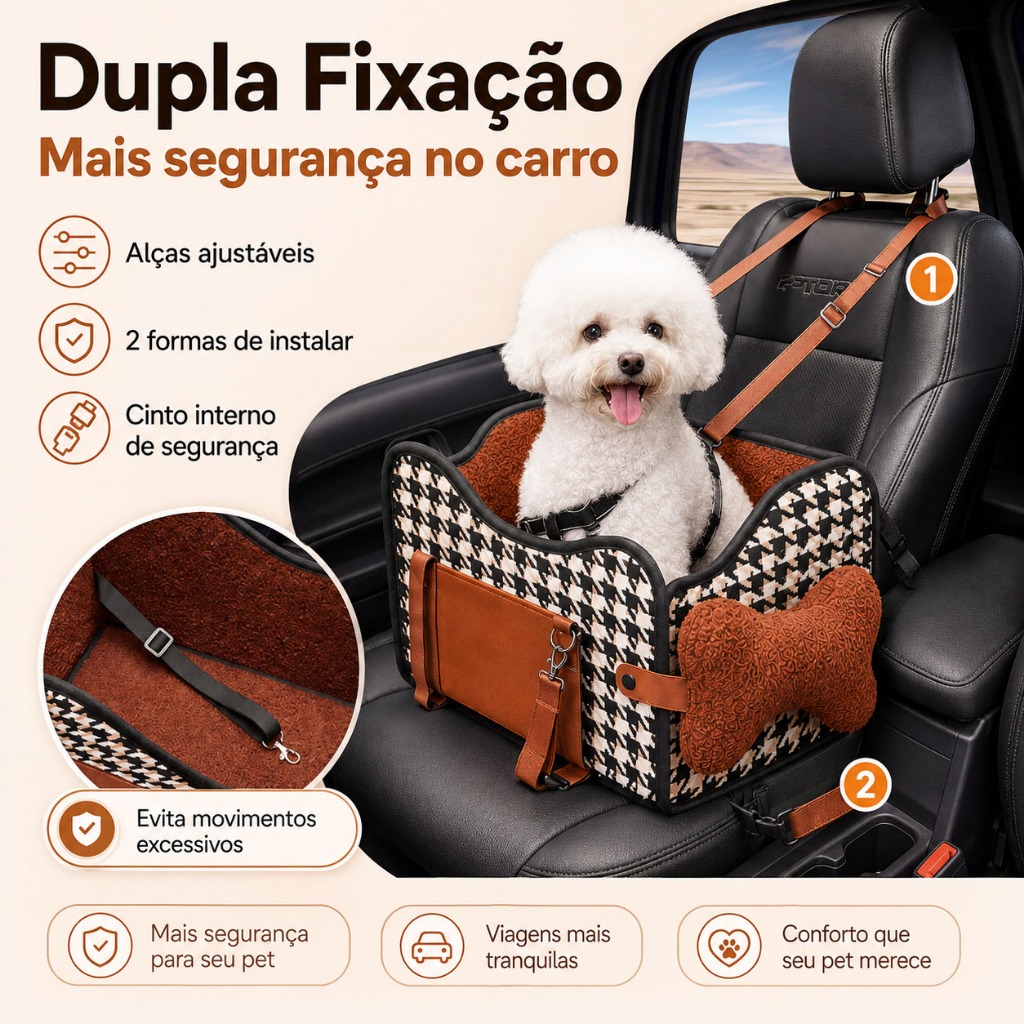 2-in-1 Pet Car Seat & Bed, Portable Carrier Bag with Safety Belt for Small Dogs and Cats
