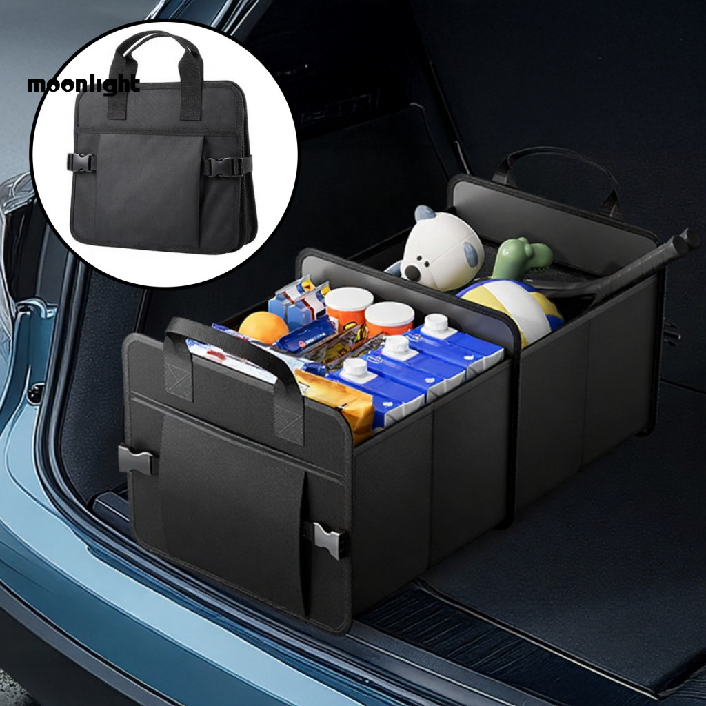 Foldable Car Trunk Organizer with Non-slip Base 2 Compartments Portable Storage Box for Groceries Sports Gear and Travel