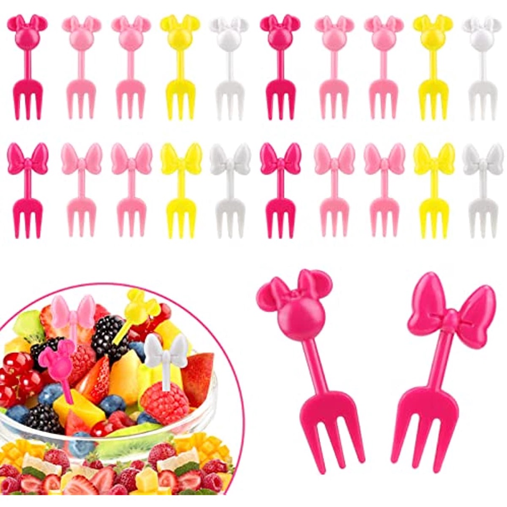 20pcs Mouse Head Food Picks for Kids , Mini Bow Toddler Garfos De Frutas , Bento Bonitos Para Acessórios