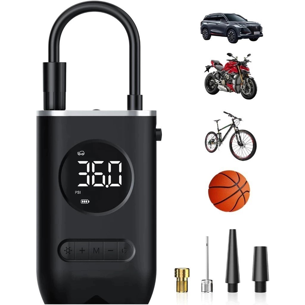 Portable Digital Air Compressor Rechargeable Tire Inflator Car Motorcycle Bike USB LED