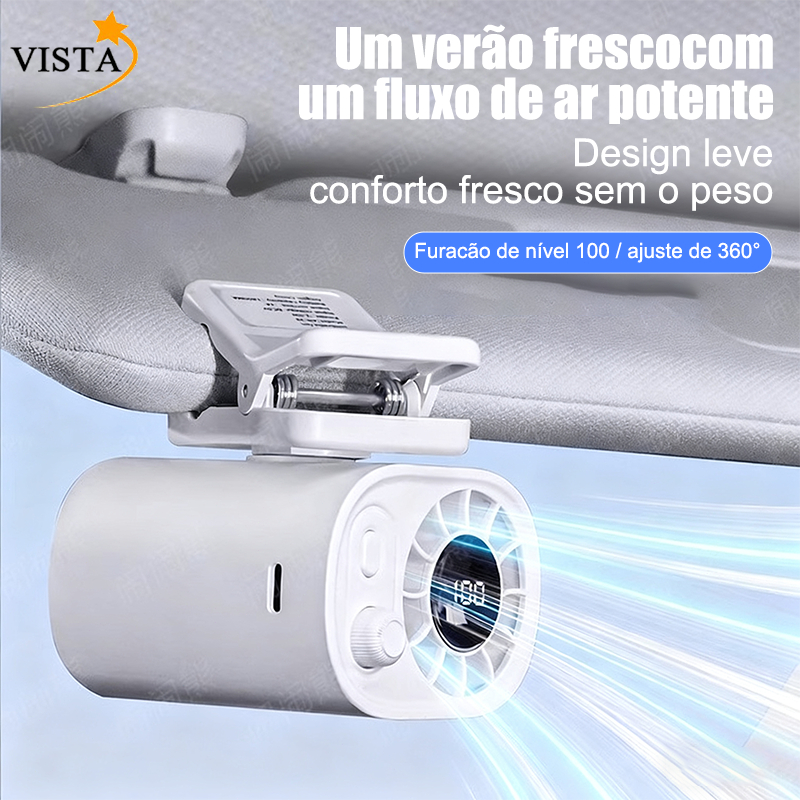 Car Clip On Fan  with LED Display 360° Rotation 100 Speeds Adjustable USB Rechargeable Per VISTA