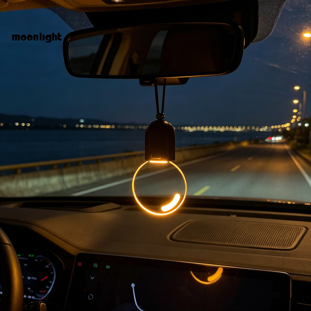 Bulb Car Charm with Motion Sensor Light – Rechargeable Retro Rearview Mirror Hanging Decoration Warm Glow Ambient Nigh