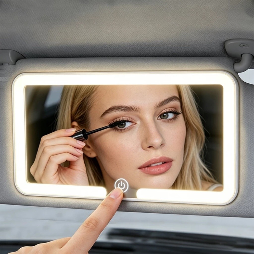 LED Car Sun Visor Mirror with 3 LED Modes Rechargeable Touch Light Warm Cold White