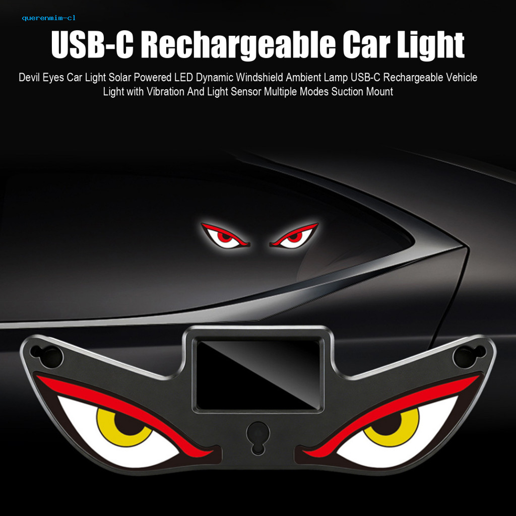 Car Led Light Outdoor Solar Lamp Devil Eyes Powered with Vibration Sensor Usb-c Rechargeable Dynamic Windshield Ambient