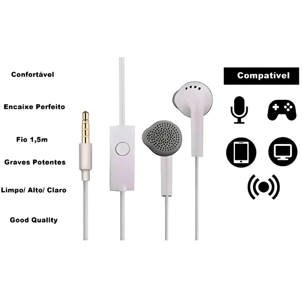 Kit com 2 Fones de Ouvido P2 Premium Original com Microfone e Confortável