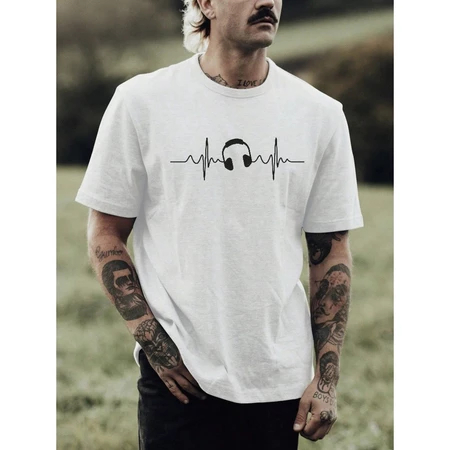 Camiseta Premium Camisa Masculina Camisa Estampada Batimentos Fone de Ouvido 100% Algodão