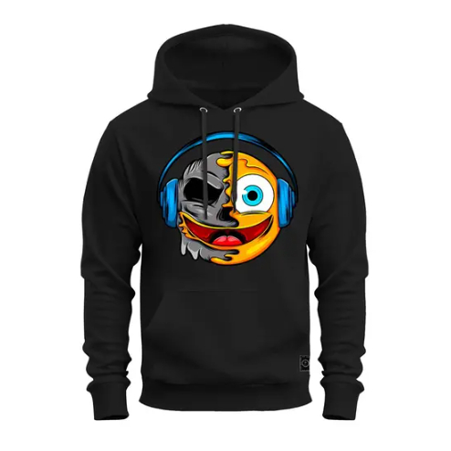 Moletom Masculino Com Capuz Estampa Emoji de fone Tecido Premium 100% Algodão