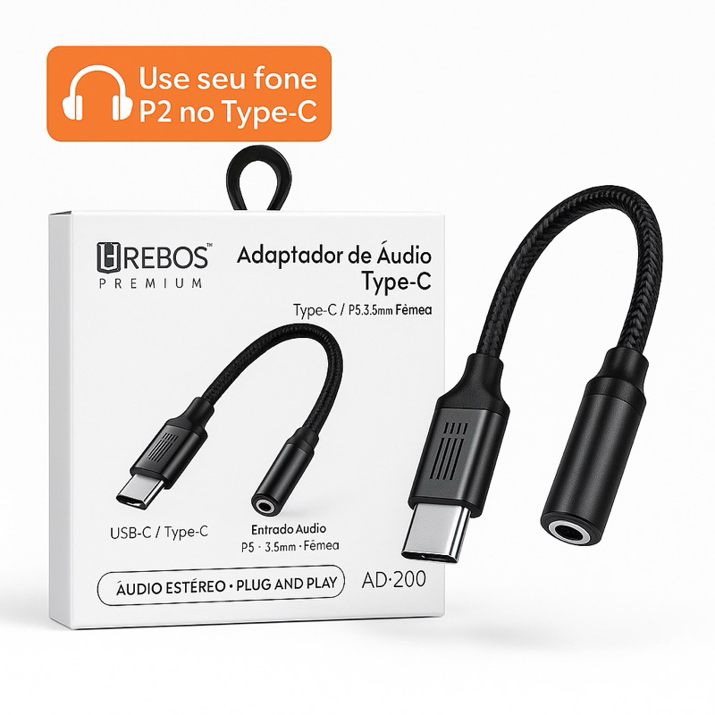 Adaptador para Fone de Ouvido Tipo C para P3 3.5mm Audio Hrebos Premium