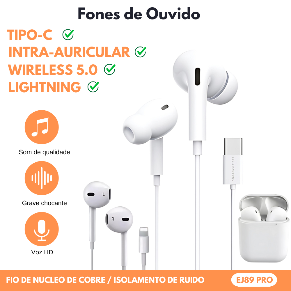 Fone Ouvido Alta Qualidade Som Potente Conforto Desempenho Audio Premium Limpo