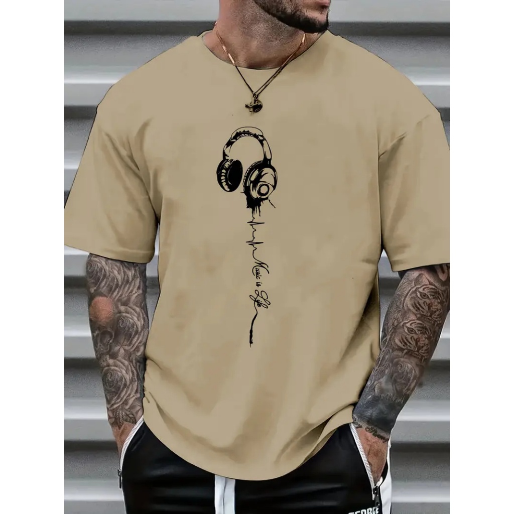 Camiseta Masculina Algodão Adulto, Infantil e Plus Size Fone Fio De Ouvido Streetwear Moda Premium