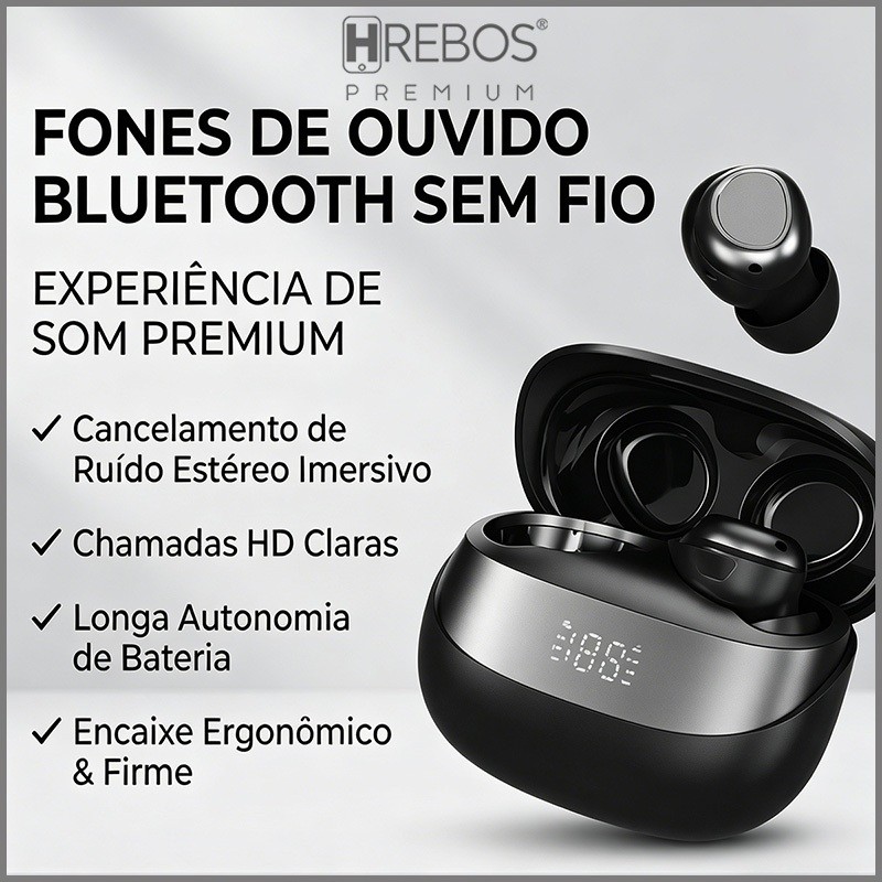 Hrebos  EB-310 GlintPods Earbuds Sem Fio Bluetooth Tws Som Premium Bass Microfone Hd Compatível com Android iPhone