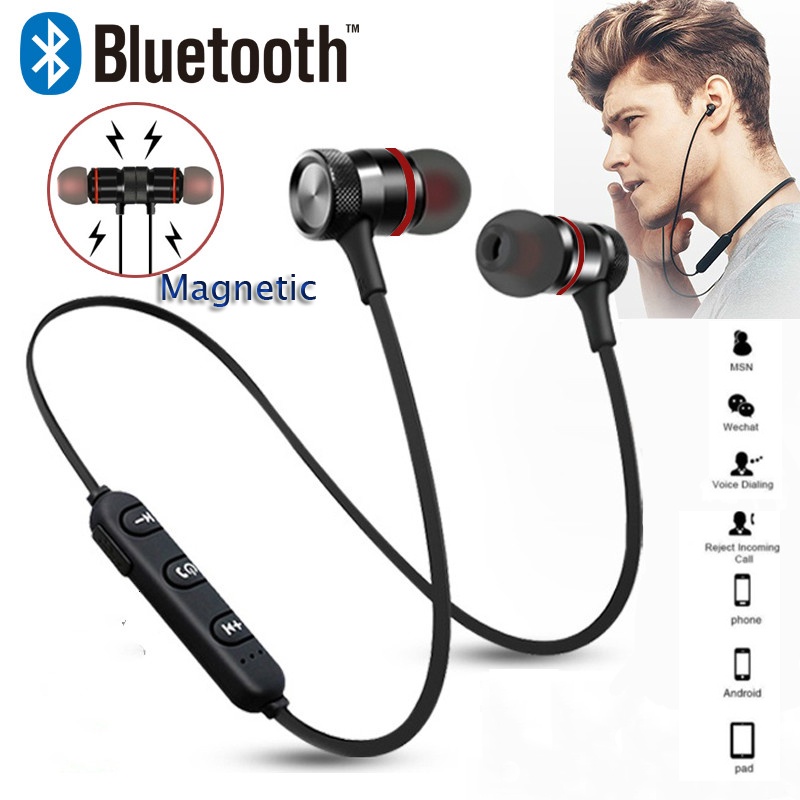 Fone De Ouvido Bluetooth 5.0 Esportivo Estéreo Magnético Sem Fio Música Fones Metálicos Com Microfone