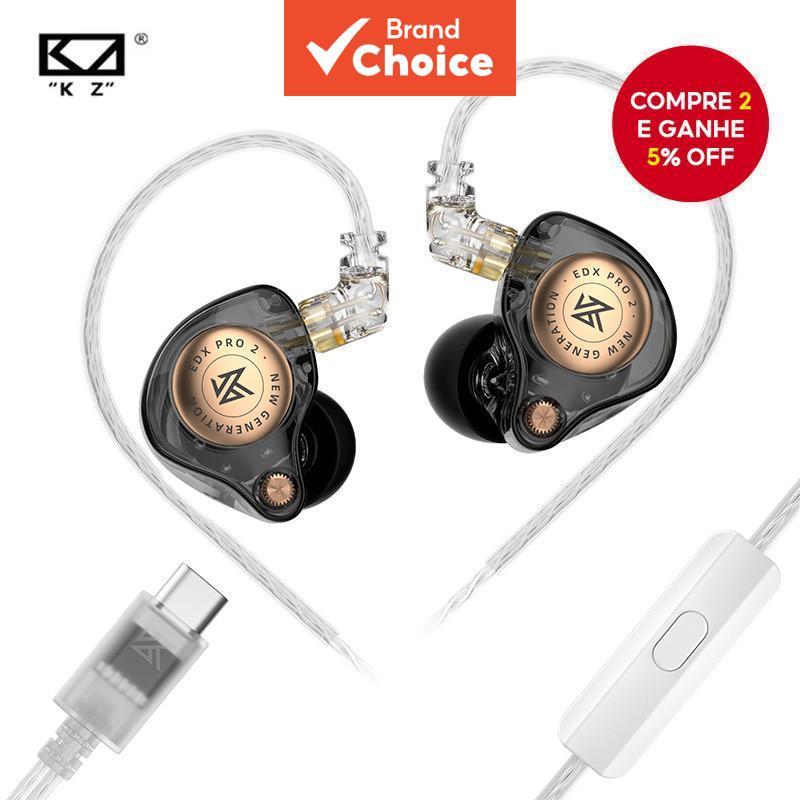 KZ EDX Pro 2 Alta Fidelidade Com Fio Monitor Fone De Ouvido Dupla Unidade Dinâmica Magnética Choque Baixo Fones