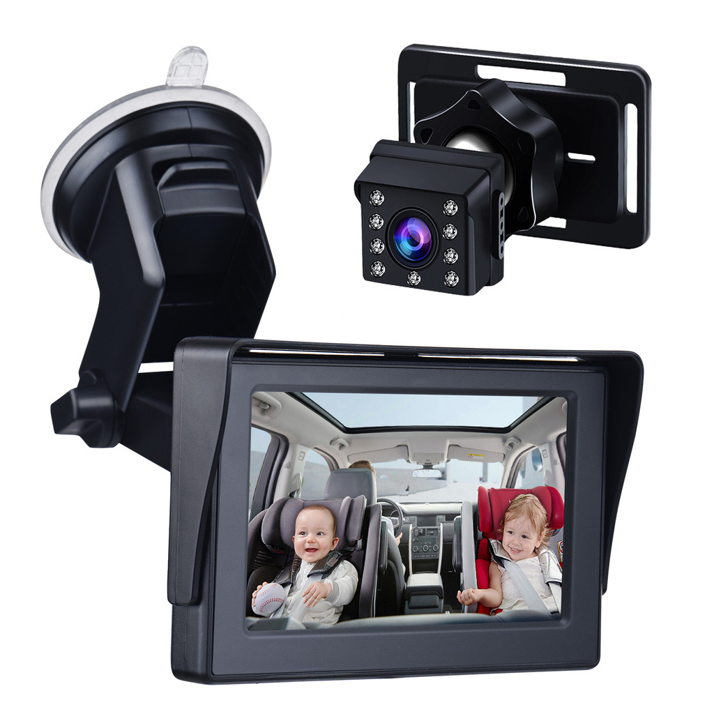 [Xstu-Fast ship] Espelho Para Carro De Bebê 1080P Câmera De 4.3 Polegadas Visão Noturna Câmeras De Assento De Segurança