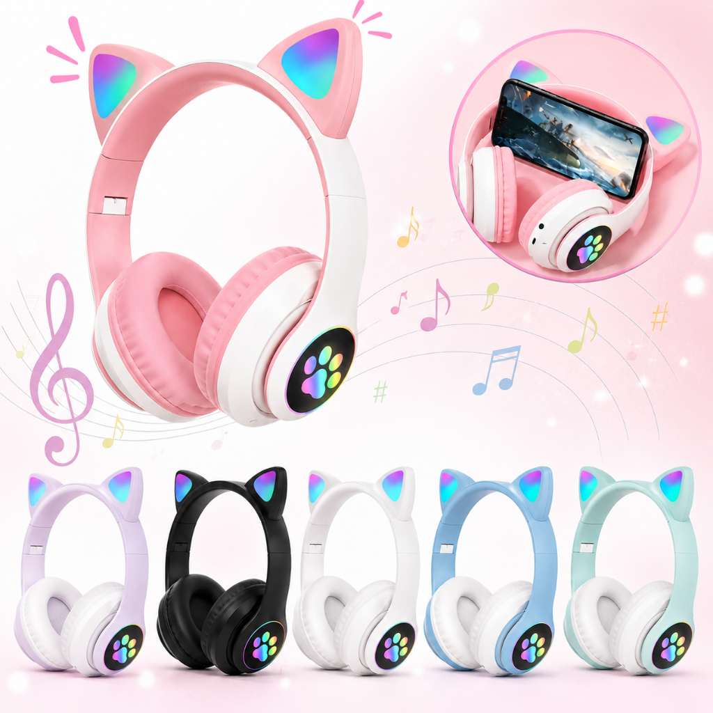 Fone De Ouvido Bluetooth Orelha Gatinho Infantil Led Sem Fio