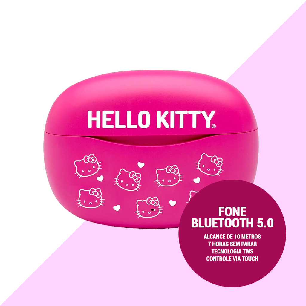 Earbuds Hello Kitty Fone sem Fio Case Carregador Bluetooth 5.3 Letron