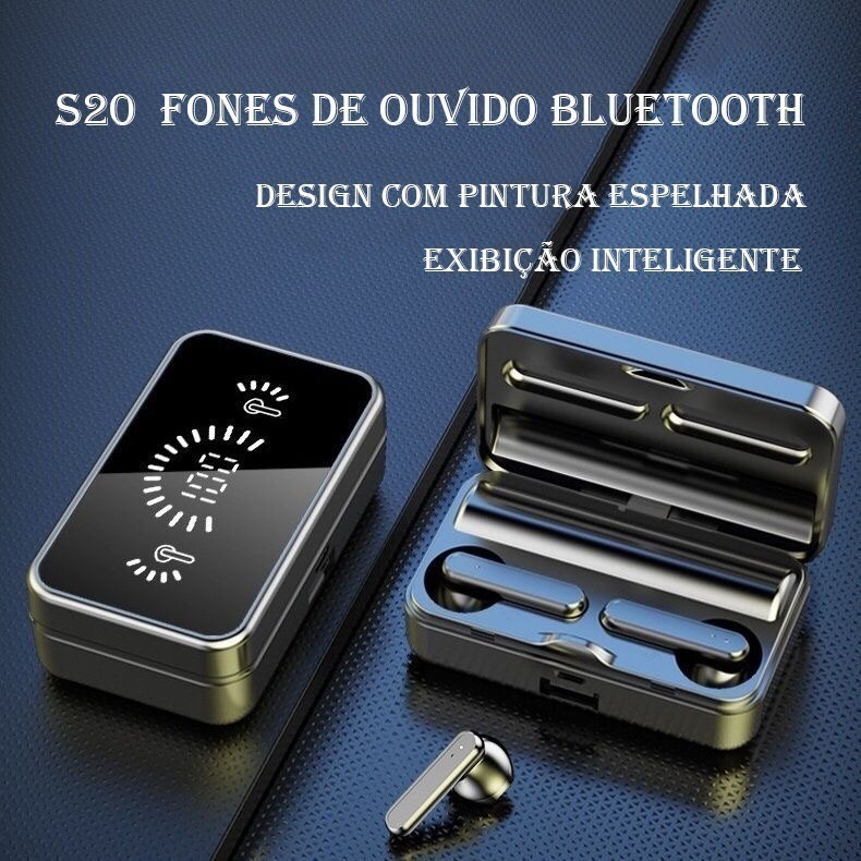 Fones de Ouvido Bluetooth Sem Fio S20 Pretos, Impermeáveis, Estéreo, com Microfone