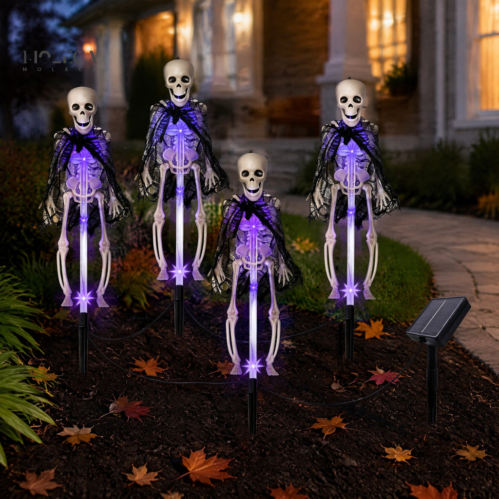 Outdoor Skeleton Path Lights Solar Powered Yard Decor 4 Pcs Led Waterproof 3d Halloween Decorations for Garden Porch for