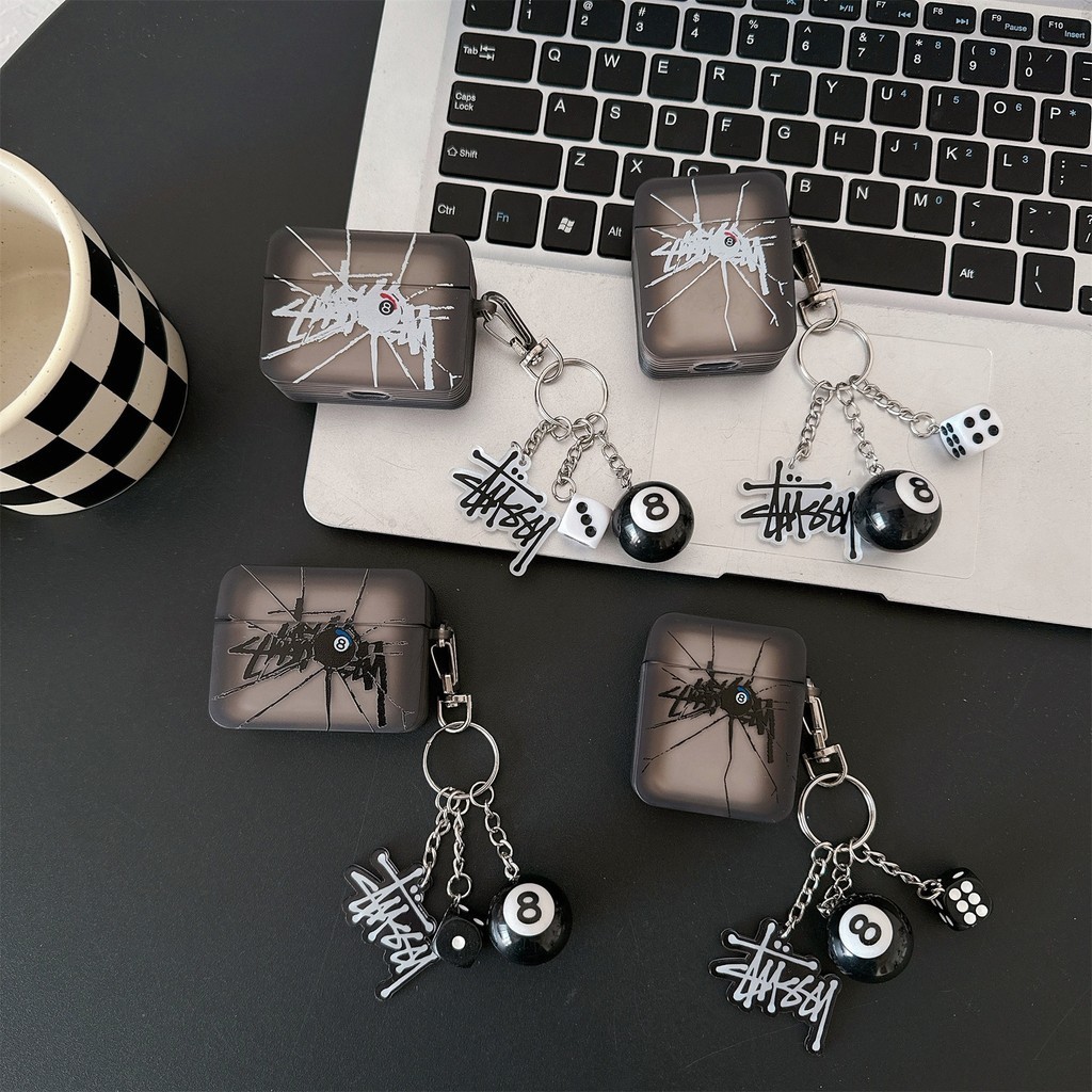 STUSSY  With Billiard Keychain STUSSY For AIRPODS 4 Pro 1/2/3 protective Cover Wireless Bluetooth Earphone Case Casing