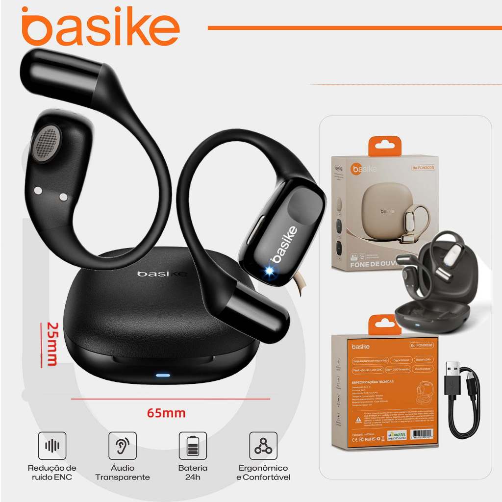 Basike Clip-on Wireless Bluetooth Headphones With Mics HiFi Stereo Sound Smart Touch Sports,fon303B