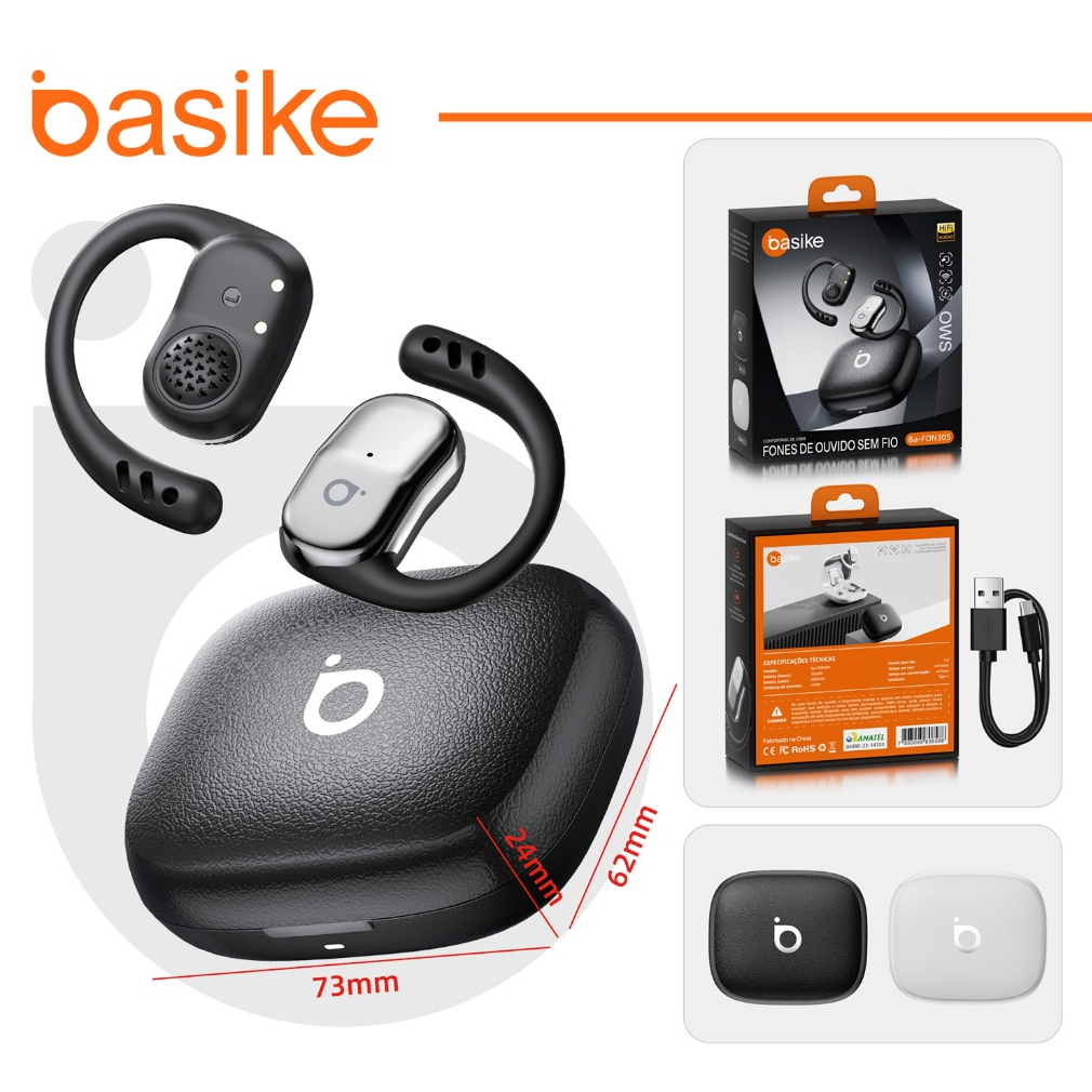 Basike Wireless Bluetooth 5.4 Sports Headphones with Mic IPX5 Waterproof Earhook HiFi Stereo Autonomy ANC Noise Cancell