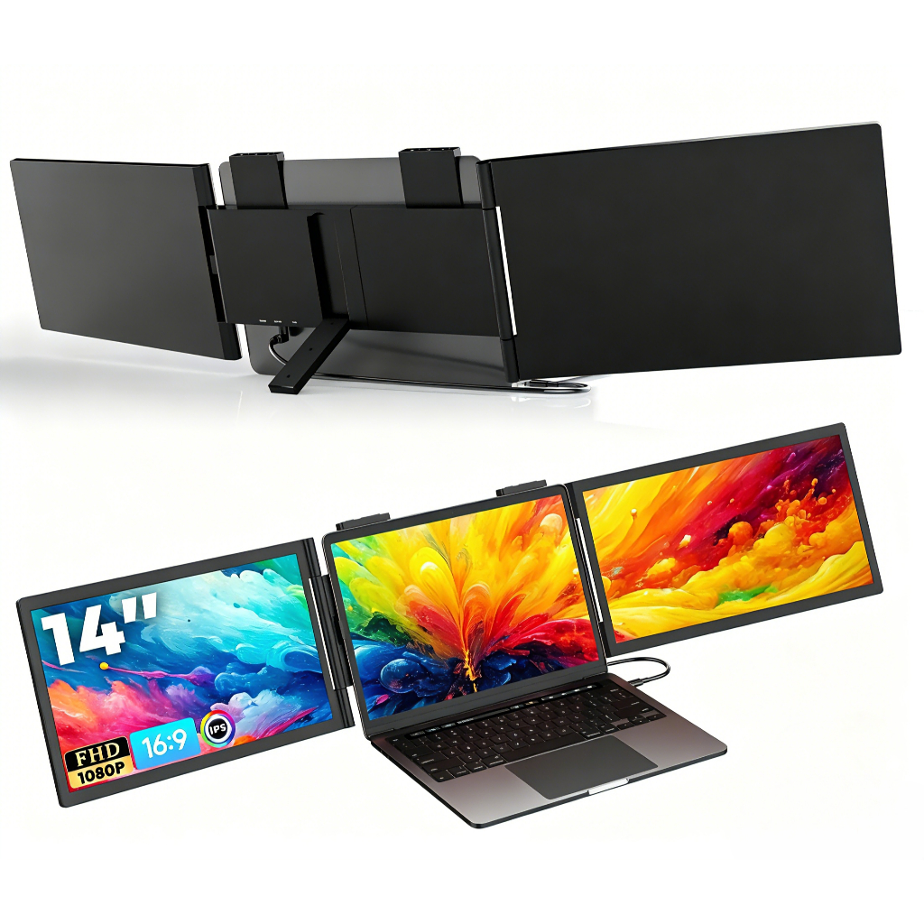 14inch Triple Portable Monitor For Notebook – 16:9 Full HD Office Work, Gaming Type-C/HDMI Compatible Windows And Mac