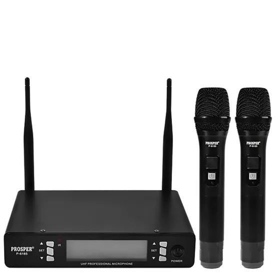 Sistema de Microfone Sem Fio Prosper P-6185 Com 2 Microfones UHF - Preto