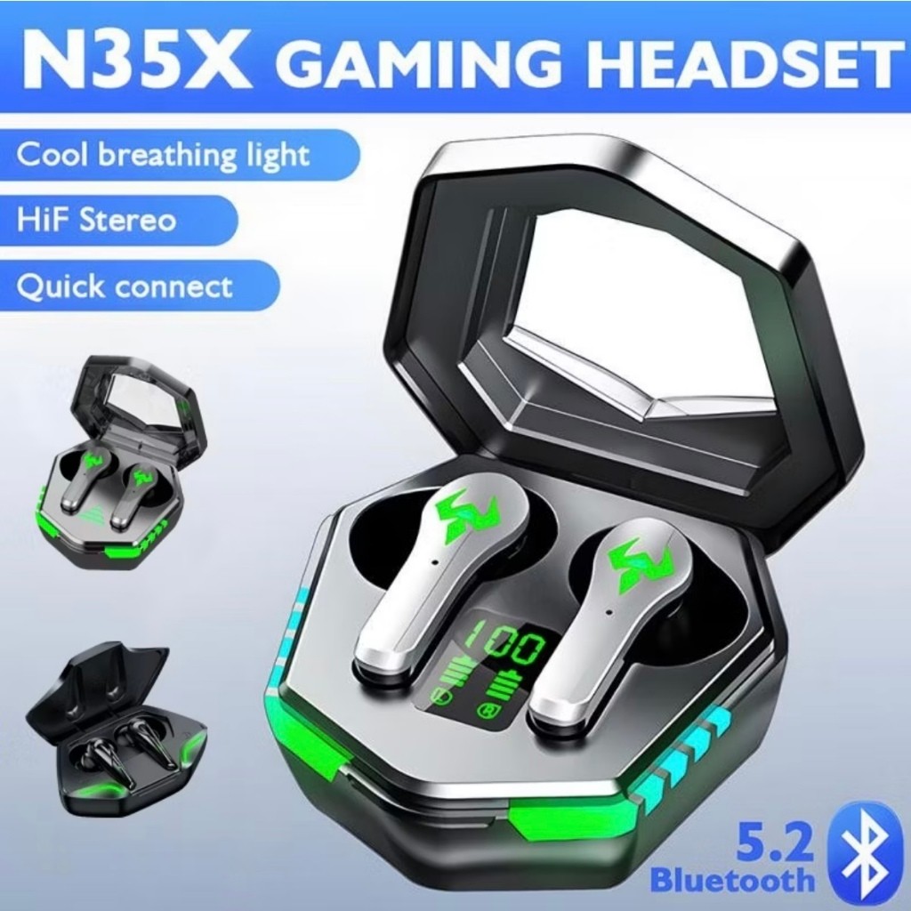 Fone N35 TWS Gaming Bluetooth 5.2 Professional Gamer Bluetooth com Mic 9D Stereo