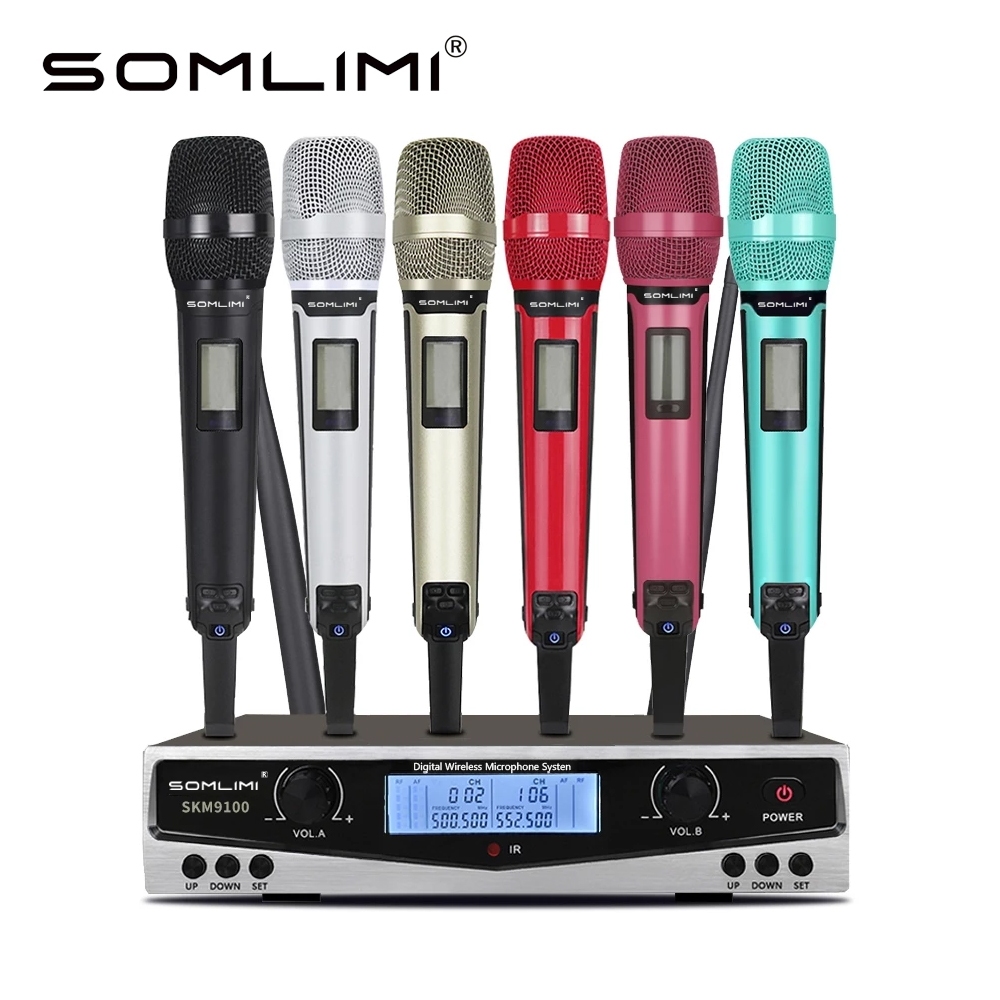 SOMLIMI-Original SKM9100-500 Dynamic Dual Channel Professional Wireless Microphone Singing Performance KTV Church Speech