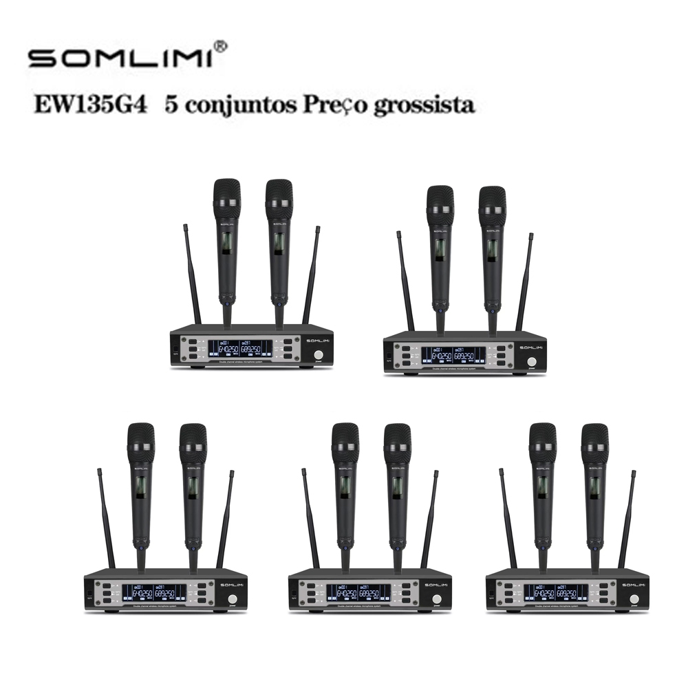 SOMLIMI EM135G4 5 Microfone UHF Dual Channel Professional Wireless System Stage Performance metal Handheld