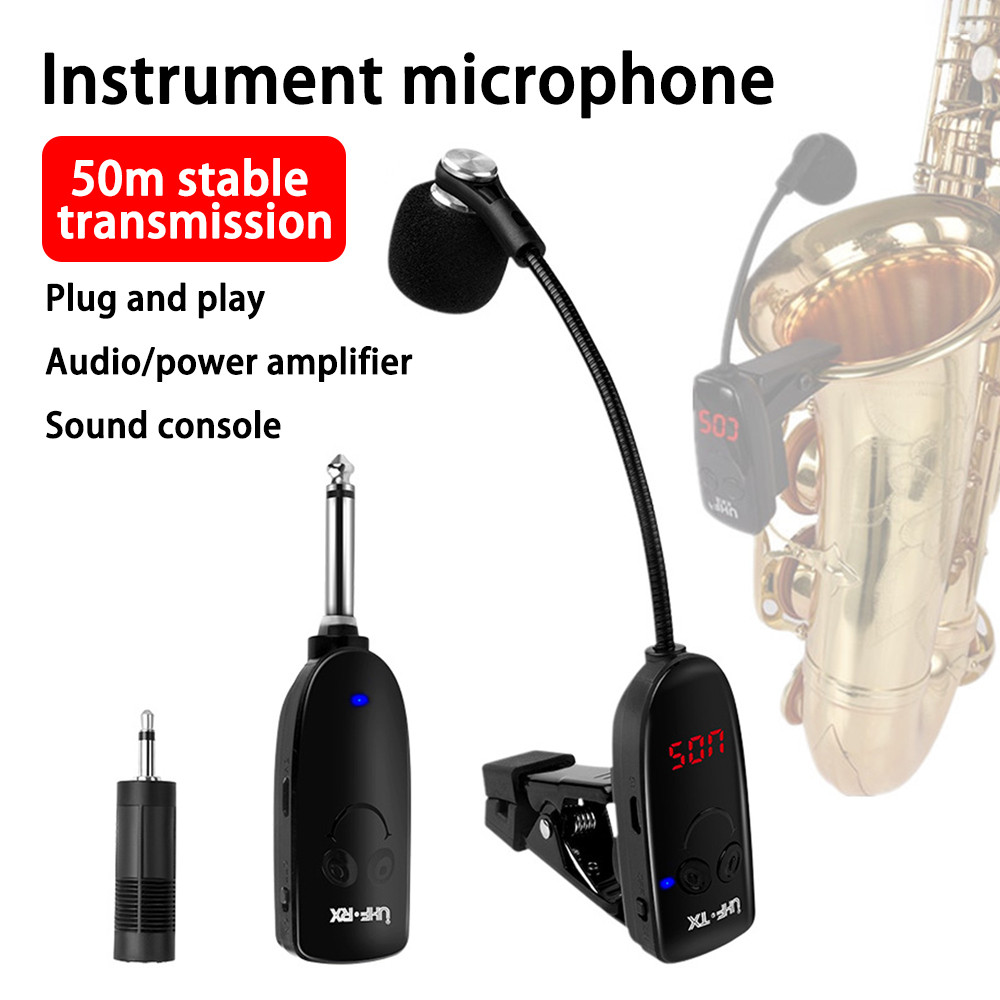 Saxofone Microfone Sem Fio Transmissor E Receptor UHF Professional Mikrofon Music Mike Microphon Kit Amplificador Microf