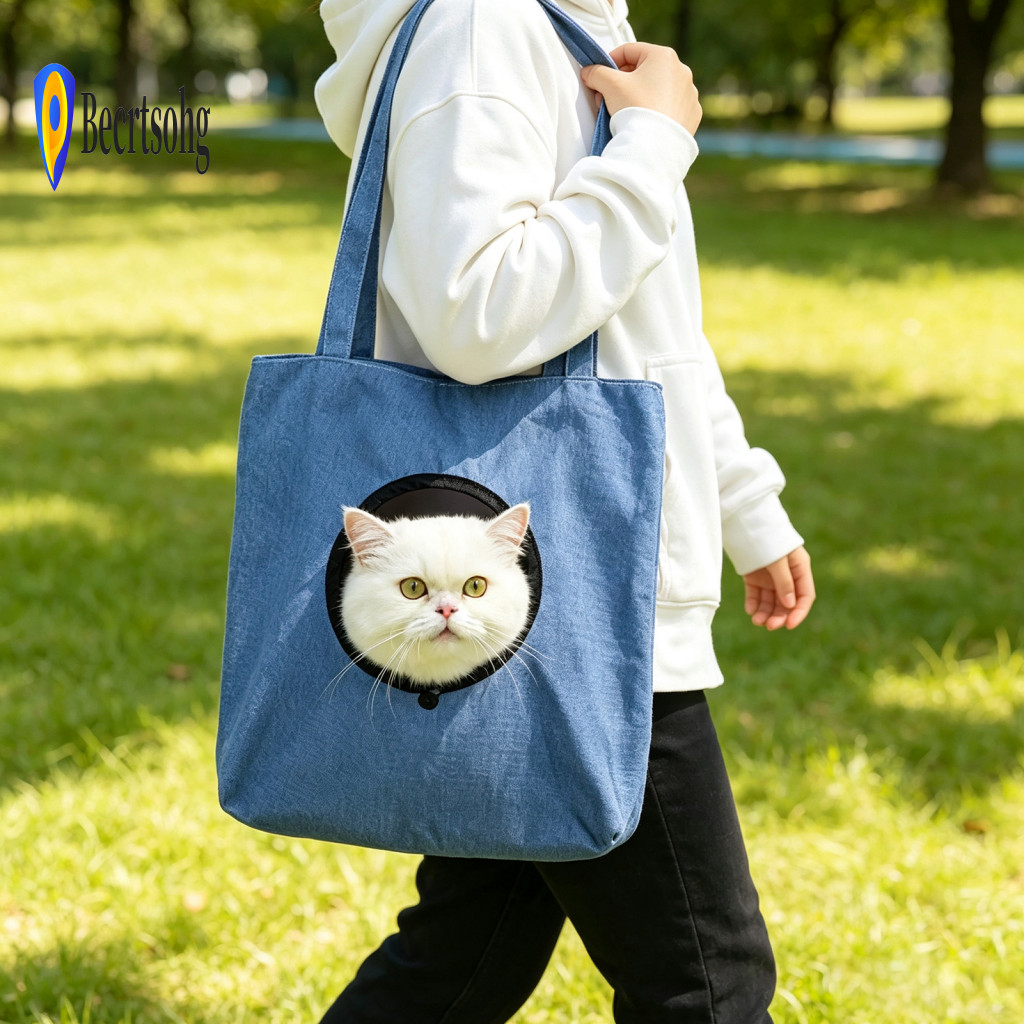 Breathable Pet Carrier Bag for Cats Cute Cartoon Pig Print Cat Portable Canvas for Small Dogs Adjustable Shoulder Strap