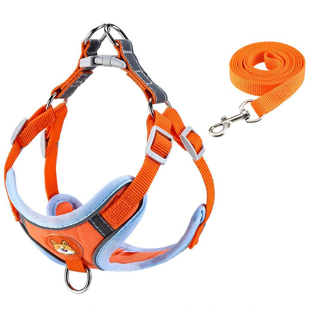 Hyhyhy Dog Vest Leash Set  Comfortable Breathable Safety Buckle Reflective Stripe Harness Adjustable for Travel Outdoor