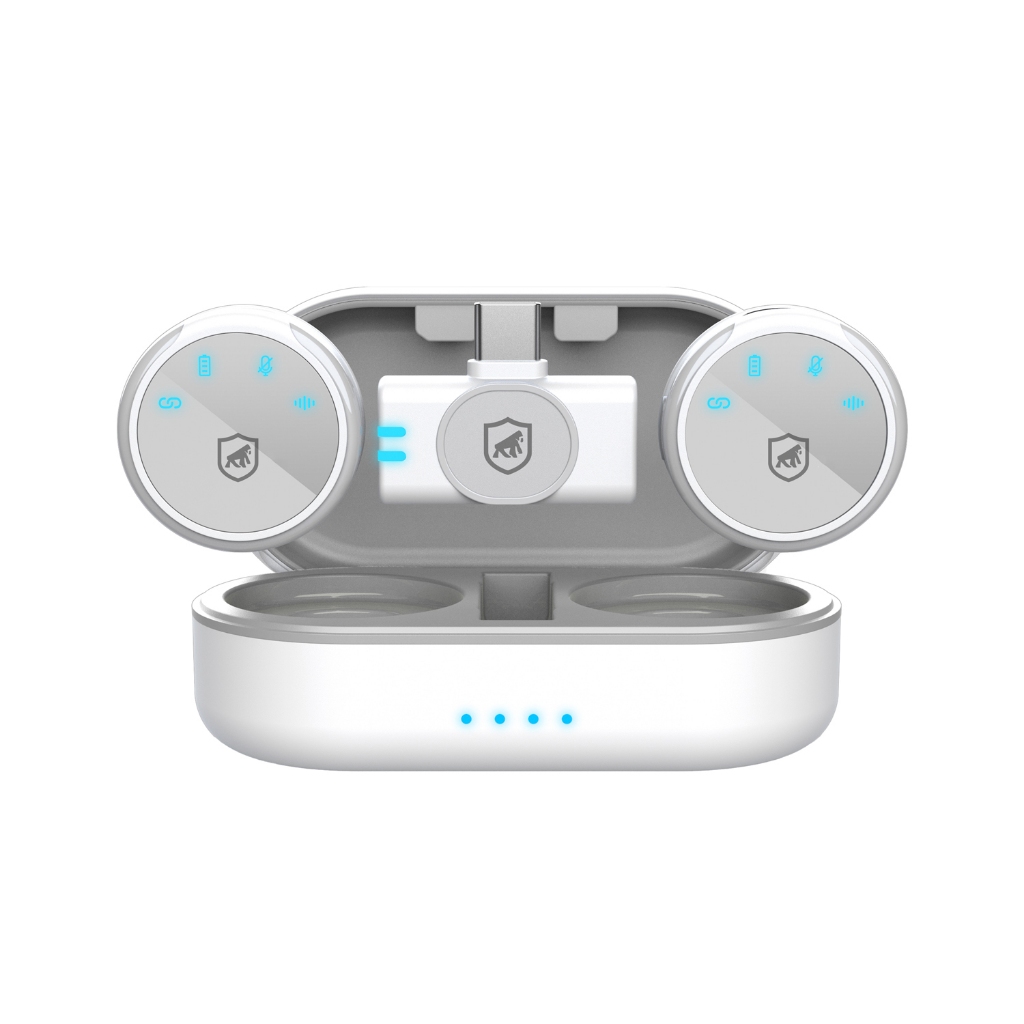 Gshield Microfone Sem Fio com Lapela Magnética Armor Tipo C + Adaptador Lightning e Redução de Ruído, Branco