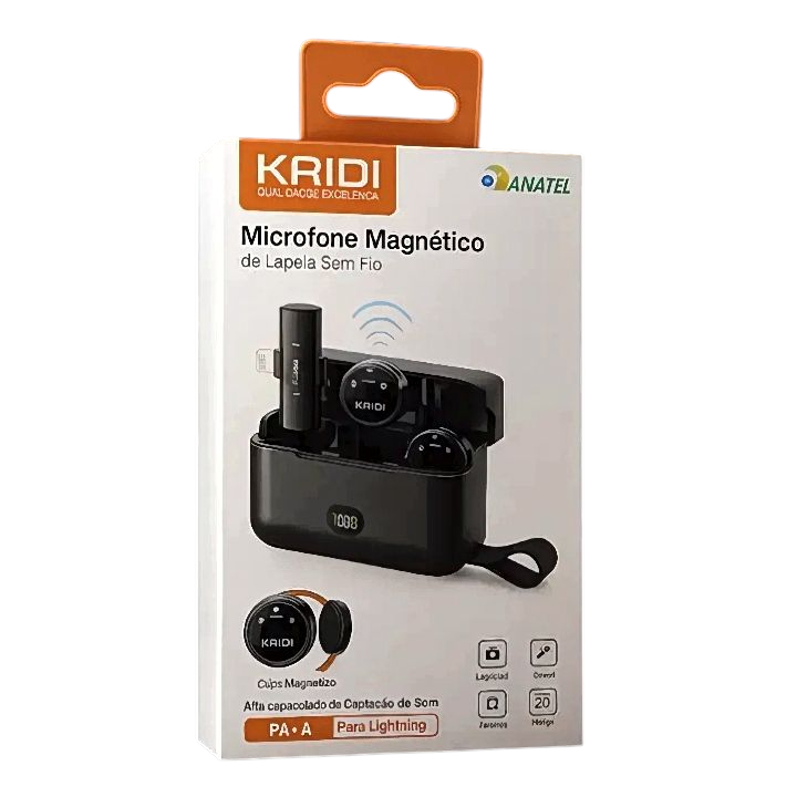 Microfone de Lapela KRIDI P4-C Magnético - Conexão Rápida e Áudio Impecável (Lightning)